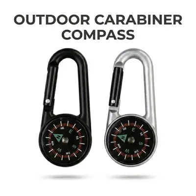 Compass Keychain - Metal Carabiner Clip Navigation Tool - for Backpacking, Hiking, Camping & Everyday Use - Father's Day Gifts for Dad - Cool Survival Gift for Men, Women & Hikers - Black/Sliver