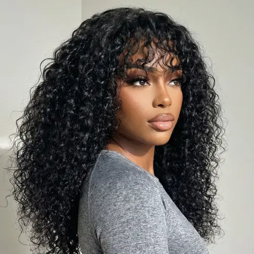 UNice Shaggy Waves Big Hair Wigs with Bangs Glueless 4X2 Lace T Part Human Hair Wigs Pre-Styled Wig with invisi Drawstring #SoHoChic