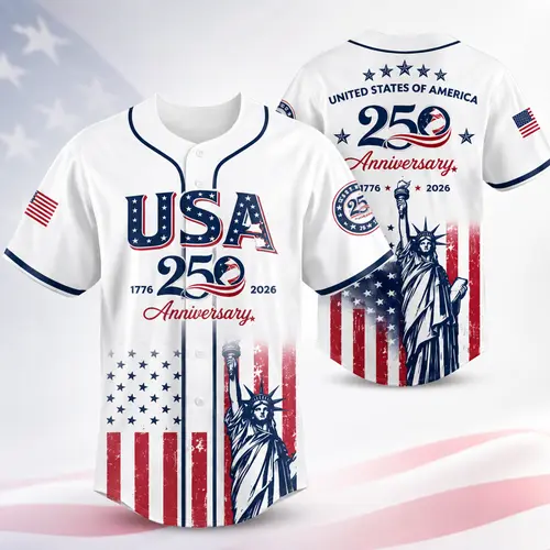 Men's & Female Baseball & Softball Collector Jersey - USA 250th Anniversary (1776-2026) Vintage Patriotic Soft Cotton Top, Flag Statue Graphic, Durable High-Quality Print, Vivid Colors, 4th of July Breathable Casual Fit, Stars-Stripes, S,2XL,3XL,4XL,5XL