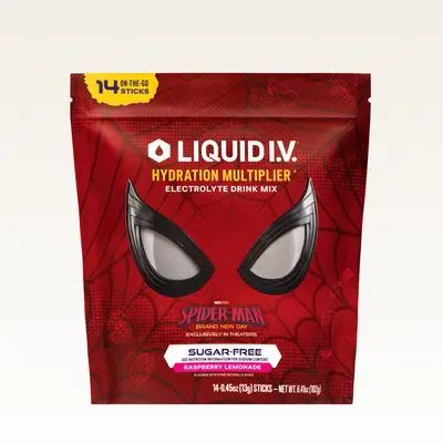 Liquid I.V. Limited Edition Spider-Man Hydration Multiplier Sugar-Free -  Raspberry Lemonade - Hydration Powder Packets | Electrolyte Powder Drink Mix | Convenient Single-Serving Sticks | 8 Vitamins & Nutrients | 1 Pack (14 Servings)