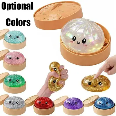 Glitter Dumpling Squishy with Box, Soft Sensory Squeeze Toy for Stress Relief, Mystery Glitter Dumplings, Decompression Dough, Not Blind Box, You Can Choose Your Favorite Color Freely