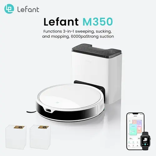 Lefant M350 Robot Vacuum and Mop Combo with Self-Empty Station, Home Cleaning Tools, 6000Pa Strong Suction, Smart Obstacle Avoidance, Multi Surface Vacuum, 40 Days Hands-Free Cleaning, 150-Min Runtime,sohochic
