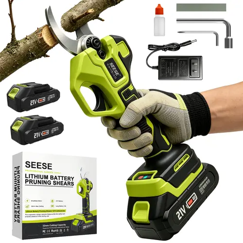 SEESE Electric Pruning Shears for Gardening: 1.25" Cutting Cordless Power Pruner, Brushless Motor, Dual21V Battery For Tree & FlowerTrimming