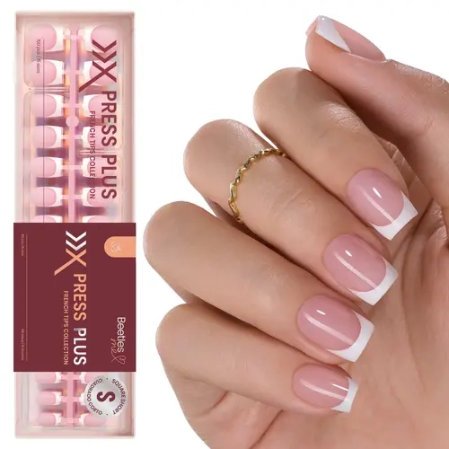 Beetles French Tips Press On Nails - Pink&Brown Gel Fake Nails Supplies, Strong Soft, No Glue Included, DIY Salon Quality Manicure for Mothers, Saves Money for Daily Outfit Beauty Needs