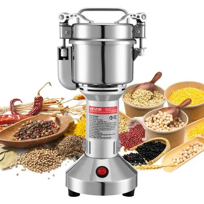 VEVOR High-Speed Stainless Steel Electric Grain Mill Grinder - Commercial 150g Large-Cap 5s Pulverizer Powder Machine, Kitchen Appliances with Easy-to-Clean Design, High-Speed Powerful Grinding & Time Control for Dry Grains, Spices, Coffee (Household Use)