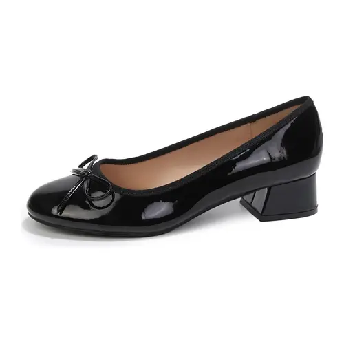 Mysoft Women's Patent Leather Low Heel Pumps - Bow Accent Slip-On Heels for Women, Office, Wedding,sohochic