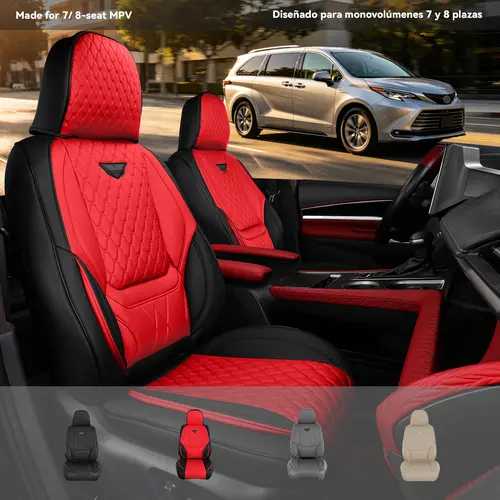 EKR Deluxe 7/8-Seat Napa Leather Car Seat Covers - Universal Fit for SUVs, Minivans, MPVs Highlander, Pilot, Sienna（2021~2026）, 4Runner, Santa Fe, Suburban, Waterproof, Wear-Resistant Full-Coverage Car Accessories, 2-Year Warranty,toolupgrade