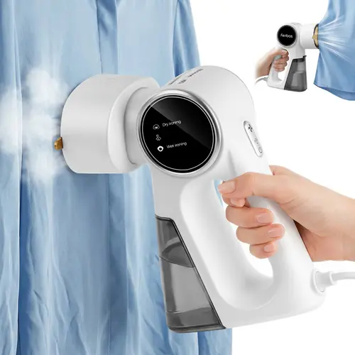 【DealsForYouDays】Handheld Clothing Steamer - 1400W Steam Machine, Smart 2-in-1 Vertical-Flat Garment Iron with Auto-Absorb Tech, 3000-6000Pa Adjustable Suction, Portable Travel Model for Travelers Fits in Suitcase, 100V Plug (White)