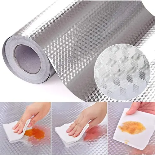 [JULIANG]Kitchen Wallpaper Oil Proof Sticker Aluminum Foil Backsplash Self-Adhesive Contact Paper Cabinet Liner Waterproof Heat Resistant Peel Stick Wallpaper 15.7X118 Inches Cube Texture Silver Non-Woven,sohochic