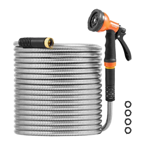 VEVOR Rustproof Stainless Steel Garden Hose - Max. 200 ft Garden Watering Equipment, Heavy-Duty No-Kink Flexible Lightweight Water Pipe with 10-Function Nozzle for Backyard Yard Outdoor Rustproof Use