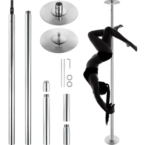 【Back to School】VEVOR Professional Unisex Spinning-Static Dancing Bar, 45mm Heavy-Duty Stainless Steel Adjustable Gymnastics Pole with Rubber Base, Portable Removable Fitness Pole for Home, Silver (Suitable for Everyone)