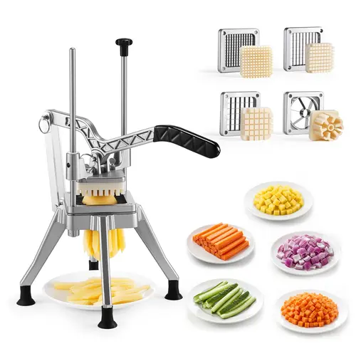 【Backtoschool】VEVOR French Fry Cutter, Commercial Vegetable Chopper with 4 Blades (1/2", 3/8", 1/4" & 6-Wedge with Corer), Lever Stainless Steel Potato Slicer for Home Thick, Regular & Thin Fries Cut, Onion, Fruit