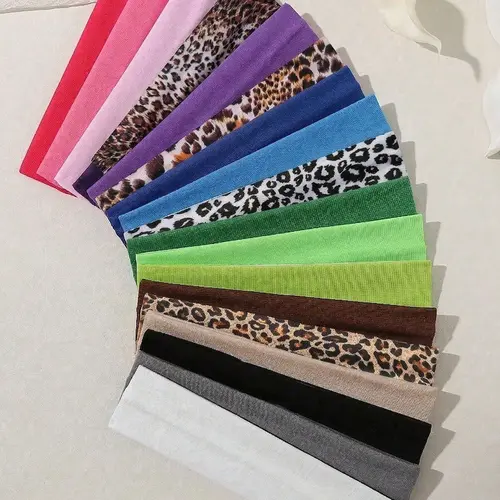 18pcs Women's Anti-Slip Elastic Hairbands, Solid Color & Leopard Print, Ideal for Makeup, Spa, Yoga & Running, Sweat Absorption, Fashionable Elegant Style, Non-Slip Headbands, Stretchy Headbands