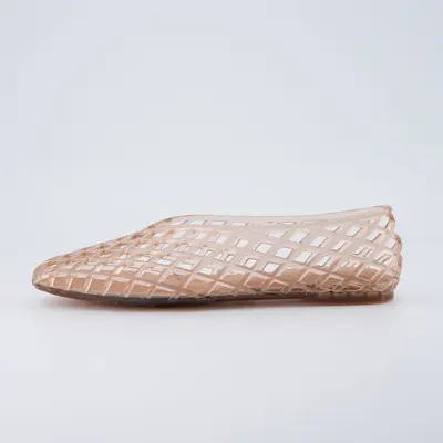Cushionaire Siesta Modern Lattice Ballet Flats for Women, Comfortable Slip On Pointed Toe Womens Jelly Shoes