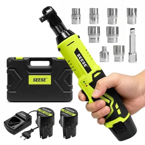 SEESE Cordless Ratchet Wrenches Se, 3/8" Drive Electric Ratchet with LED Light, 1/4" Adapter, 7-Piece Socket Set, 2 × 12V Batteries & Charger for Auto & Mechanical Repair toolupgrade