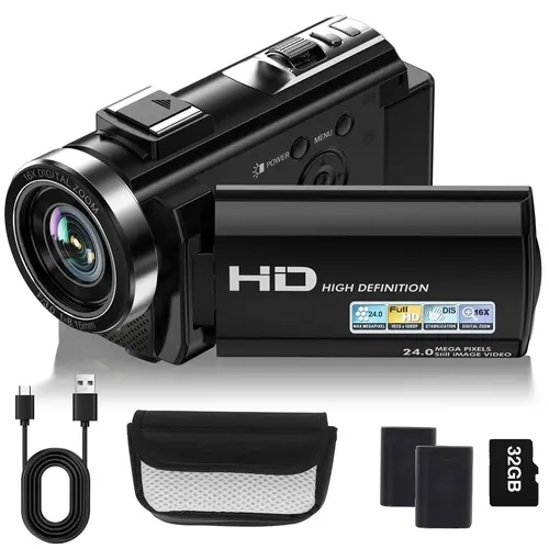 1080P Digital Camcorder, Full HD 30FPS Video Camera Recorder 24MP 3" Rotation Screen,16X Zoom Handheld Camcorder for YouTube Vlogging, Video Blog Camera, Includes Remote & 32GB Memory Card, Multifunction HD Recorder, Mini Camcorder, Handycam