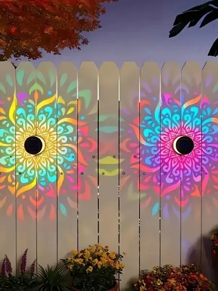 2-Pack Solar Mandala Projector Lights, Outdoor Waterproof Metal LED Garden Wall Lights for Patio & Backyard Decor