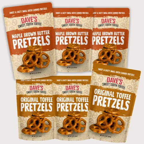Toffee Covered Pretzel Sampler - 2X Original Toffee, 2X Maple Brown Butter, 2X Vanilla, Sweet & Salty Snack Pack - Dave's Sweet Tooth