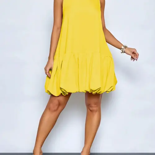 Elegant Chic Round Neck Bubble Hem Sleeveless Tank Dress, Stylish Dress for Women, Summer Wear for Parties