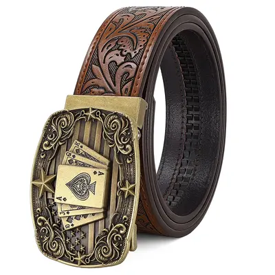 BELTROAD Men's Western Ratchet Belt - Embossed Leather with Automatic Lock Steer Skull Buckle, Custom Fit Western Stuff for Jeans, Men's Accessories,sohochic