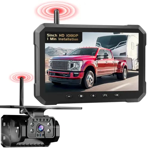 Magnetic Wireless RV Backup Car Camera, Rechargeable Battery & Solar-Assisted Power, Wireless Setup, 5" HD 1080P with Night Vision & Memory Recording, Dashcam for Trailer Truck, Automotive Dashcam,car accessories toolupgrade