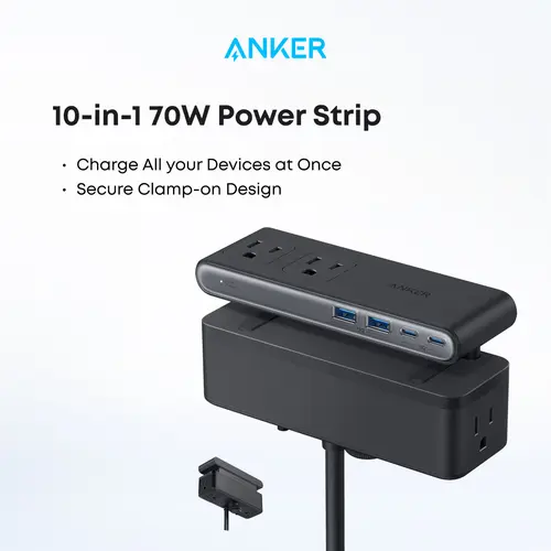 [Spotlight Live] Anker Nano Power Strip, Desk Clamp with 1500J Surge Protection,5 ft Extension Cord, 70W Max Gaming Desk Accessory, 6 AC, 2 USB A, 2 USB C, Home Office Essential, Fitts 0.6 - 1.8" Tabletop Edge tiktokshopspringglowup sohochic, Usb Multi Pl