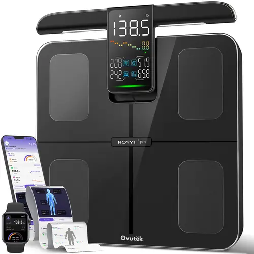 Ovutek Smart Electronic Bathroom Weighing Scale - 8-Electrode Professional Body Composition Analyzer, 57 Measurements, 500lb Capacity, 5.3in Color Display, BMI, Body Fat, Muscle Mass, HSA-Friendly Bluetooth Model