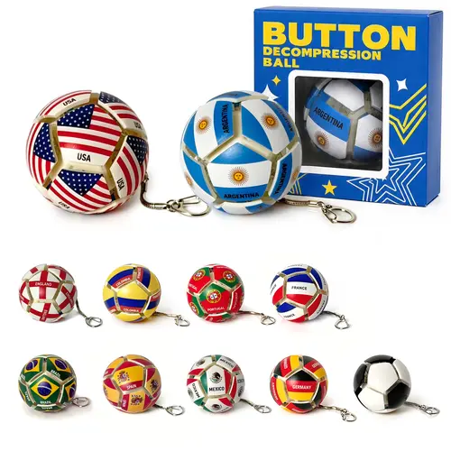 HXD-ERGO Clip-On Sports Soccer Fidget Keychain, ABS Collectible with Modular Panels Spherical World Flags Design, Smooth 12-Sided Clickable Sensory Toy for Stress Relief, Satisfying Clicking Sound, Flexible Edition