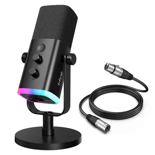 Fifine AM8 Series USB/XLR Dynamic Microphone - Podcasting Desktop Mic, USB Streaming Mic with XLR Cable, Headphone Jack, for PC & Laptop Gamers, Audio Interface Mixers
