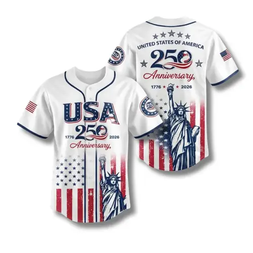 USA 250th Anniversary Baseball Jersey, Patriotic Statue of Liberty Print Shirt, Unisex Independence Day 4th of July Outfit, 1776–2026 Semiquincentennial Patriotic Jersey