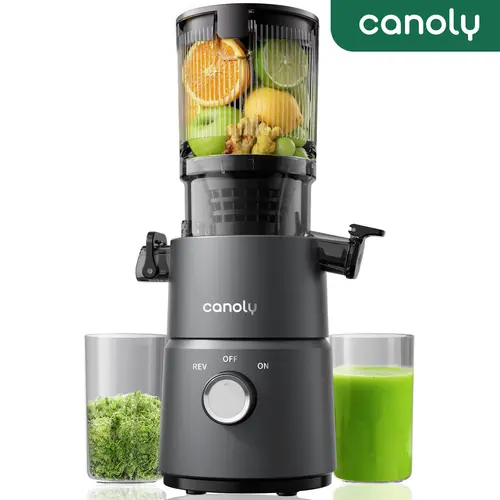 Canoly C03 Cold Press Masticating Juicer Machine - 4.5" Wide Feed Chute, 200W Motor (200W & Above, 60Hz), 2-in-1 Stainless Steel Juice & Nut Milk Strainer, Pulp Control, Space-Saving, US Plug (Matte Black), Safety Lock, Cold Juicing