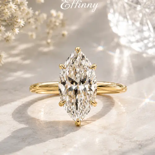 Effinny 14K Gold Plated 3.5ct Marquise Cut CZ Solitaire Engagement Ring, Luxury Fashion Promise Jewelry Bridal for Daily, Wedding, Travel