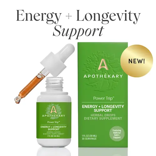 Apothékary Power Trip - Energy and Longevity, NMN for NAD+ Support Liquid Herbal Drops* | Alcohol-Free, Non-GMO Project Verified, Certified Gluten-Free, PETA Certified Vegan & Cruelty-Free, Third Party Tested, Made in the USA