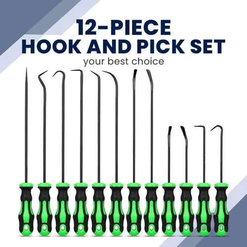 12-Piece Carbon Steel Pry Hook Set, Long-Handle & Mini Disassembly Pullers for Automotive Oil Seals, O-Rings & Sealing Pads, Ideal Mechanic Tools for Dad, Husband on Father's Day, Car Guy, Long‑Reach Handle,sohochic