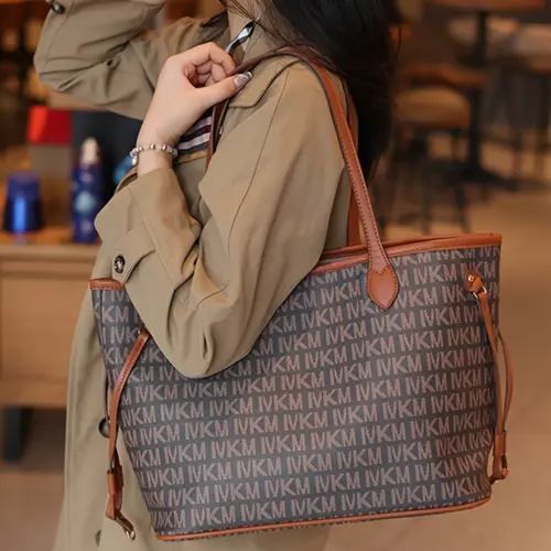 Women's Retro Classic Monogram Casual Shoulder Bag, Large Capacity Crossbody Tote, Color-Blocked Design, Fixed Strap, Versatile Style, Chic Crossbody Bag, Casual Fashion Bag