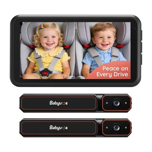 Babyvue Dual-Camera Wireless - BV6PRO Car Baby Monitor, 5.2 Inches, 1080P HD Split-Screen, Fast Setup Easy Install, Auto IR Night Vision, Batteries Cells, Rear-View Video Surveillance for Newborns Gift,toolupgrade