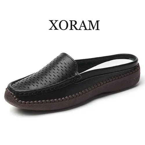 Women's Closed-Toe Flat Mules - Casual Slip-On Pull-On Summer Sandals with Breathable Hollow Design, Soft Non-Slip Sole