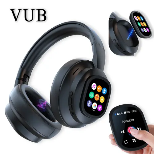 Headphones with a screen, 100-hour b.attery life, wireless Bluetooth over-ear design, powerful bass, and fast charging