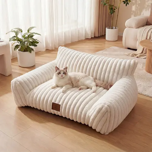 [backtoschool] Claw-Safe Fleece Pet Sofa Bed for Cats - 3 Styles, All Sizes, 45"x37" Option, Zipper Cover Makes Removal Simple, Machine-Washable, Memory Foam Sleep Support, Anti-Slip Base, Works in Rooms Cars Crates, Head-Neck Cradle