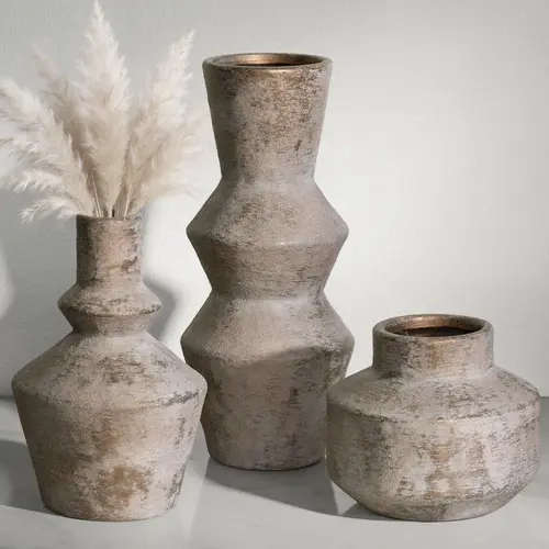 3-Piece Ivydale Ceramic Vase Set, Antique Traditional Modern Rustic Waterproof Table Vases for Pampas Grass, Dried & Fresh Flowers, Farmhouse Home Decor for Living Room Centerpiece, Ideal Gift