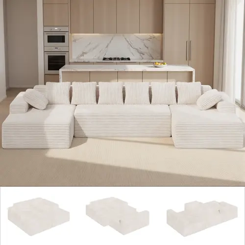 【3 Packages shipping】131'' Large Sectional Couches with Chaise Lounge, U-Shaped No Assembly Required Deep Seat Modular Cloud Sofa for Living Room 1PCS, Bedroom