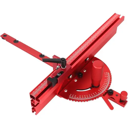 GJANSH Red Precision Miter Gauge for Table Saw, Band Saw & Router Table – Heavy Duty Aluminum Fence, 45/90 Degree Angle Stop, Crosscutting & Woodworking Sled Replacement toolupgrade