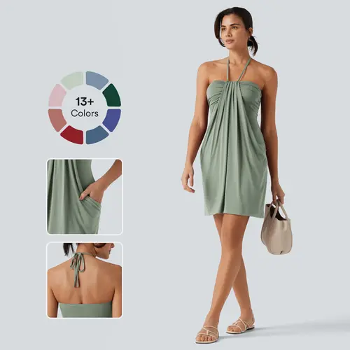 Halara Halter Tie Back Mini Resort Dress with Pockets