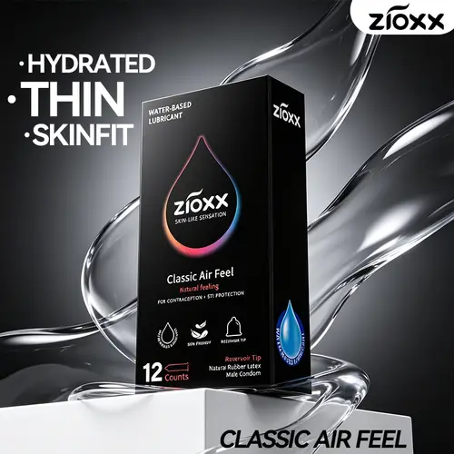 ZIOXX Classic Air Feel Male Condoms - Thin, Ultra Fine 0.045mm Natural Latex, Standard Fit, Skin-Friendly Smooth, Prop 65 Safe, Reliable Protection, Reservoir Tip, 3-Count Trial Pack (3-48 Counts, 12-Piece Option Available)#sohochic