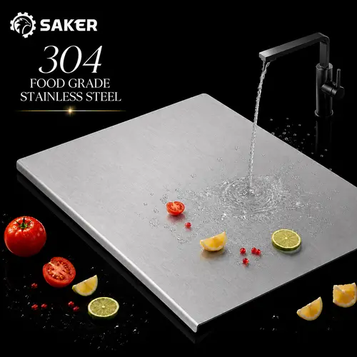 Sakerplus 304 Stainless Steel Cutting Board for Kitchen, Food Grade Double-Sided Meat Chopping Board, Non-Slip Anti-Microbial Pastry Board with Hanging Hole, Dishwasher Safe