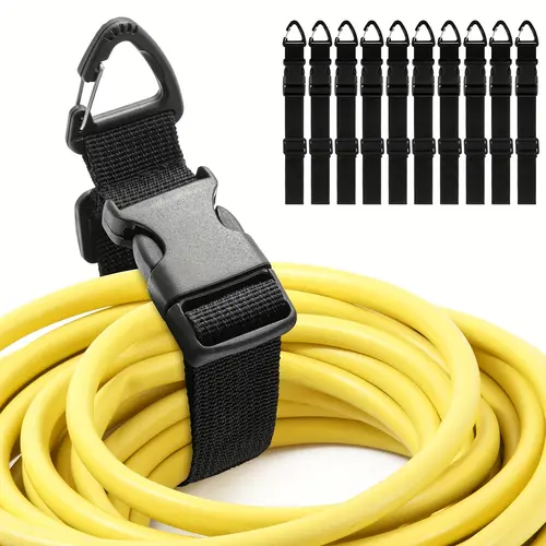 10-Pack Heavy Duty Extension Cord Holder Straps, 17-Inch Adjustable Tri-Grip Clip On Straps with Secure Lock, Industrial-Grade Hanging Bracket for Men’s Garages, Pegboards or Shelves, Built for Daily Use, Built For Daily Garage Use