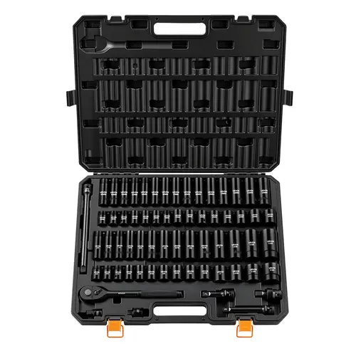 VEVOR 65-Piece 1/2"-Drive Impact Socket Kit - 6-Point SAE (3/8"-1-1/4") & Metric (10-24mm) Socket Wrenches, Cr-V Alloy Steel, Less Bolt Rounding, Impact-Ready Drive, Easy Identification, Sturdy Case, Work Tools for Mechanics (SAE/Metric Mix),toolupgrade