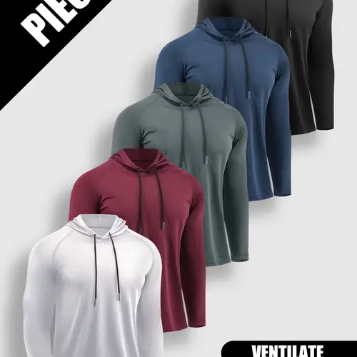 5-Pack Men’s Athletic Hoodies – Lightweight, Breathable Long-Sleeve Tops for Gym and Everyday Wear