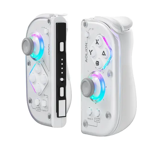AOLION J20 Detachable Wireless Joypad Game Controller – Gaming Accessories for Switch OLED Handheld Mode & Switch 2, Hall Effect Joysticks, RGB Lighting, Clicky Mechanical Buttons, Motion Control, Ergonomic Grip, Transparent Shell