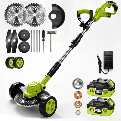 SEESE Cordless Lawn Mower, Garden Tool (Mower, Trimmer, Edger) with 2×21V Batteries, Lightweight for Small to Medium Backyards Grass Cutting Tool Grasscutters